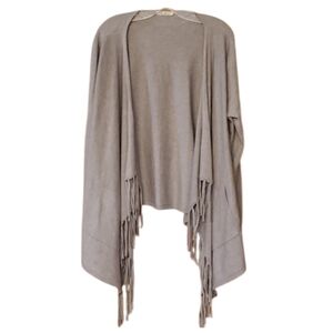 Vila‎ Milano Womans Gray Fringe Open Cardigan Size Large